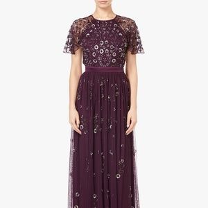 Adrianna Papell Long Beaded Short Sleeve Dress